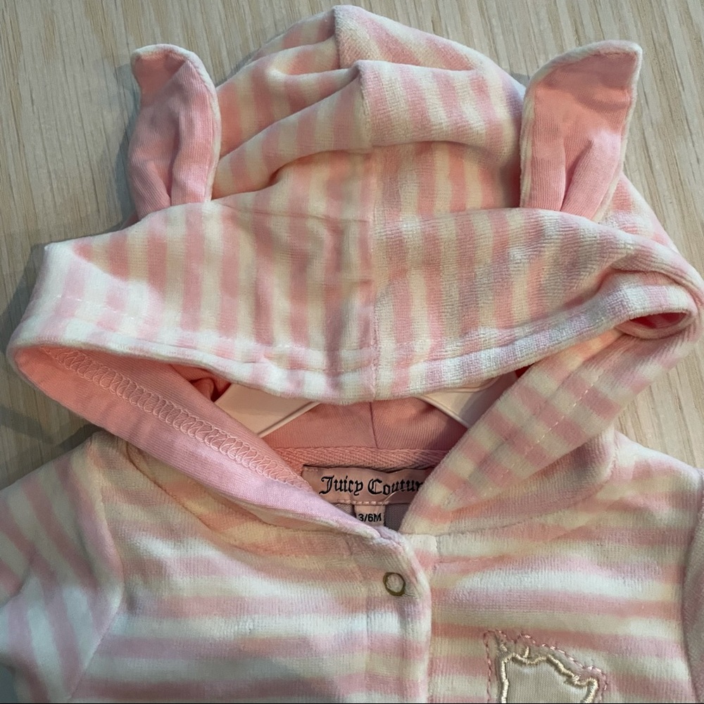 Juicy couture striped onesie with hood and feet